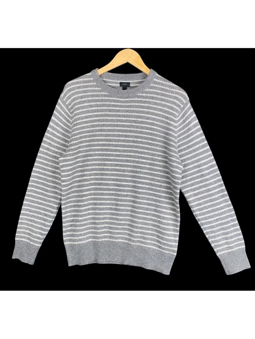 J. Crew Men’s Sz M Pullover Sweater Grey Striped Merino Wool Blend